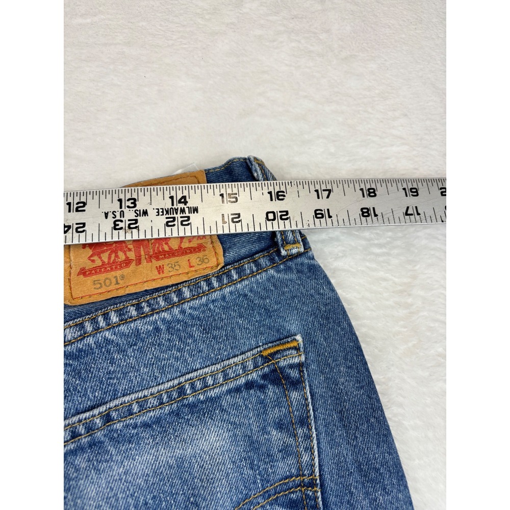 Levis 501 Men's 35x36 Jeans Medium Blue Wash Paint Splatter Distressed Denim - Picture 11 of 12